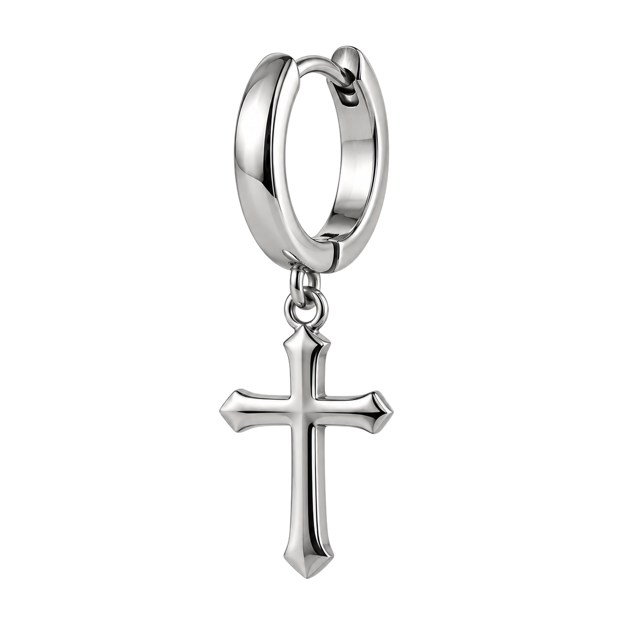 Premium Cross Drop Hoop Earring – Silver | ISENDOR