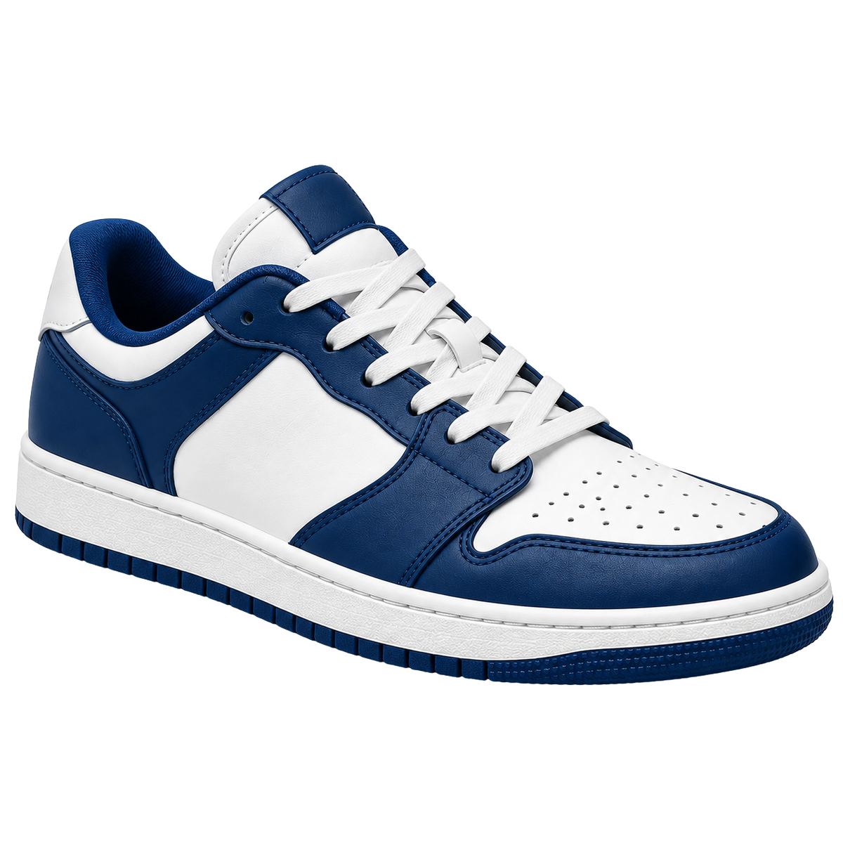 Premium Low-Top Leather Trainers – Blue & White | ISENDOR