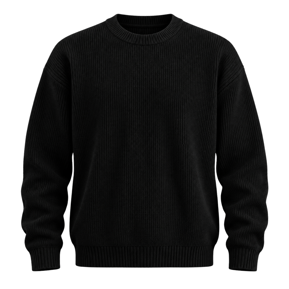 Premium Ribbed Knit Crewneck Jumper – Black | ISENDOR